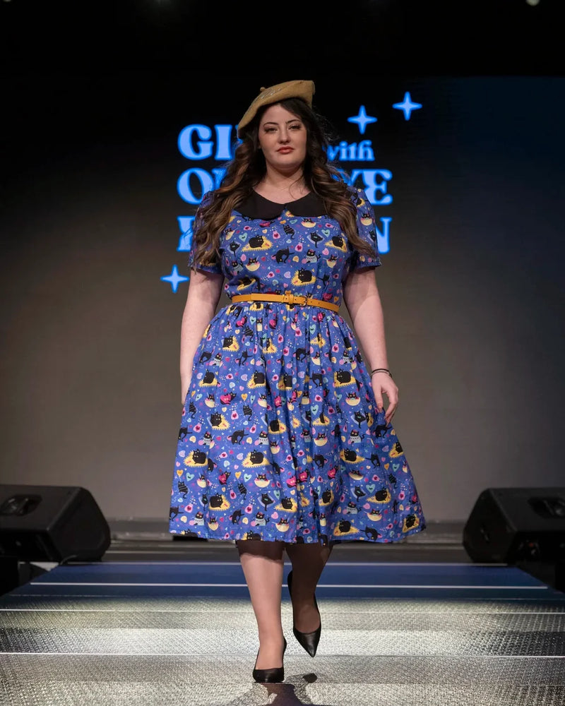 Darling Dress - Luv Cats in Royal Blue