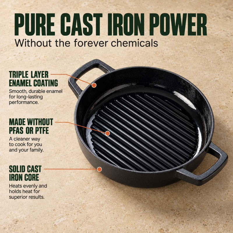 Enameled Cast Iron Grill Pan, 11"