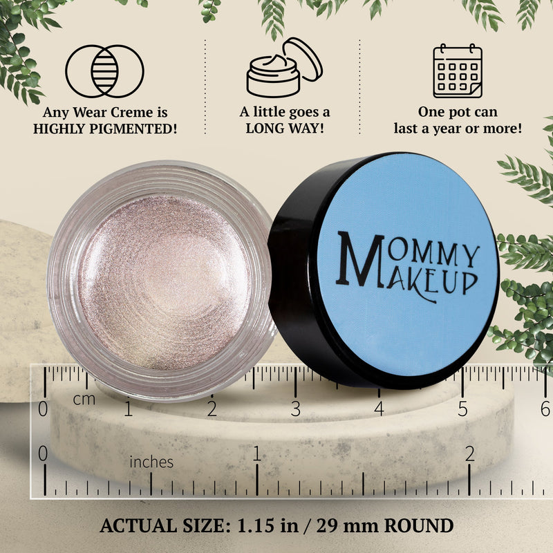 Crystal Any Wear Creme - A Waterproof Multi-tasking creme to powder product for eyes, cheeks & lips. Can be worn anywhere