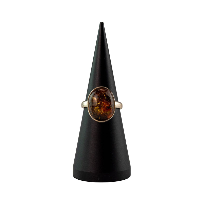 Oval Amber Ring Sterling Silver