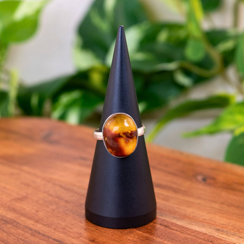 Oval Amber Ring Sterling Silver