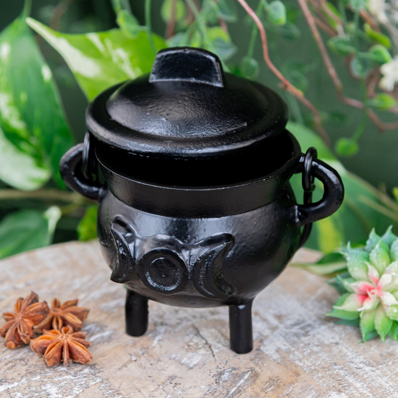 Cast Iron 3" Triple Moon Goddess Cauldron