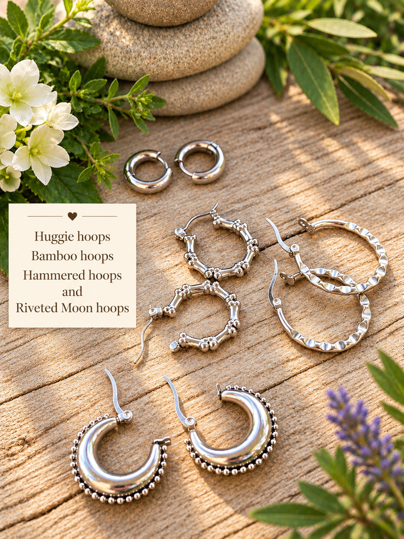 RIVETED MOON HOOPS