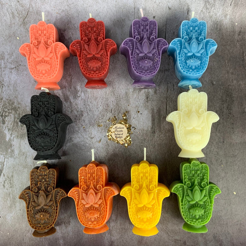 Beeswax Hamsa Hand Spell Candle - Evil Eye Protection & Blessing Magic