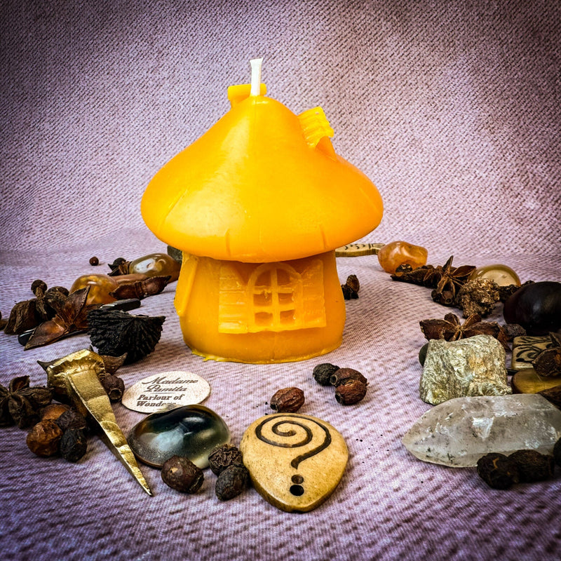 Beeswax Mushroom Fairy Hut Cozy Home Spell Candle - Sanctuary & Blessing Magic