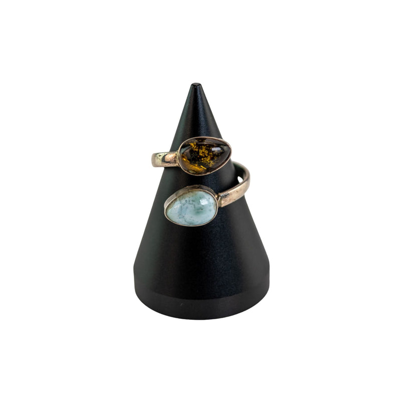 Larimar & Amber Sterling Silver Ring