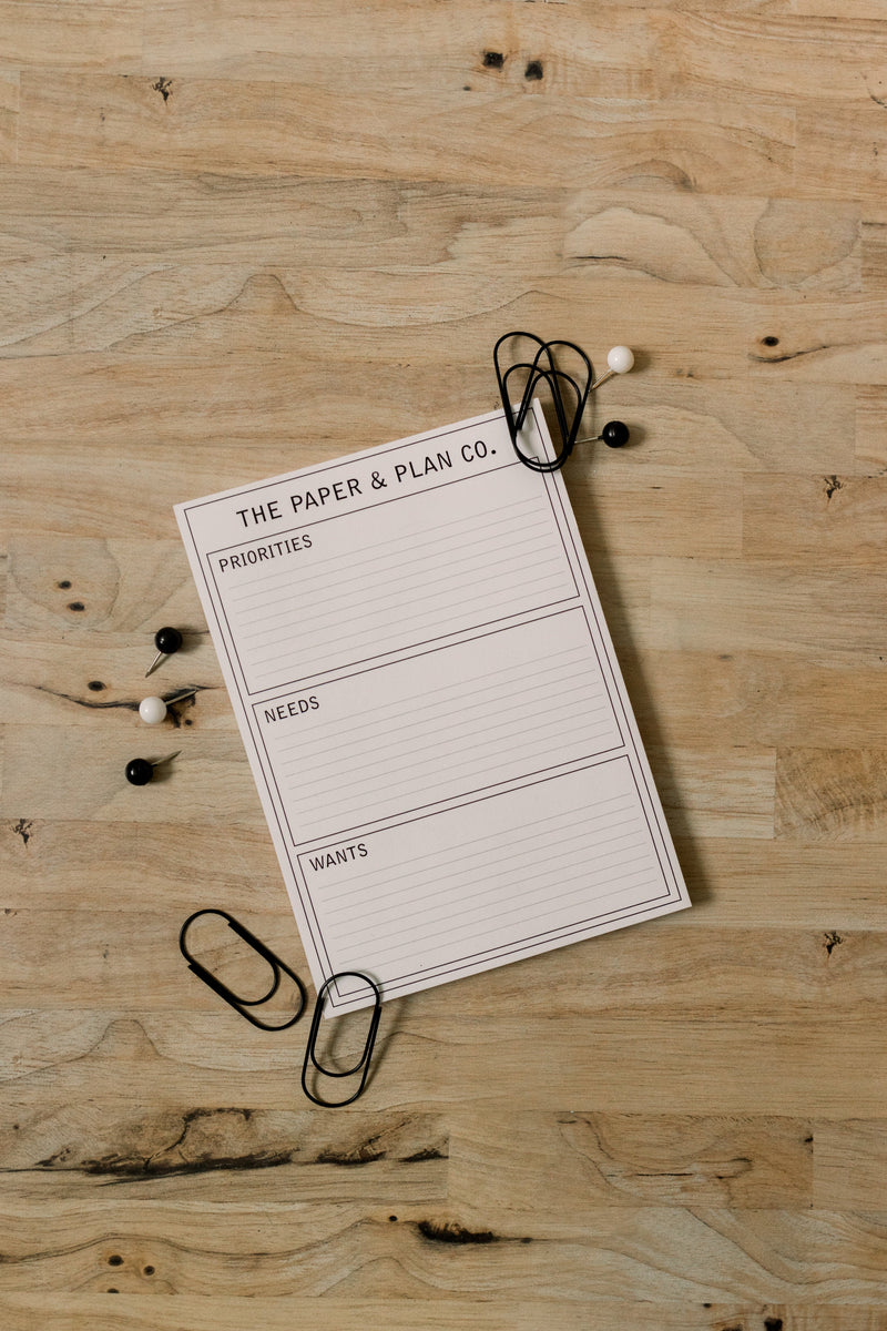 Priorities, Needs & Wants Pad