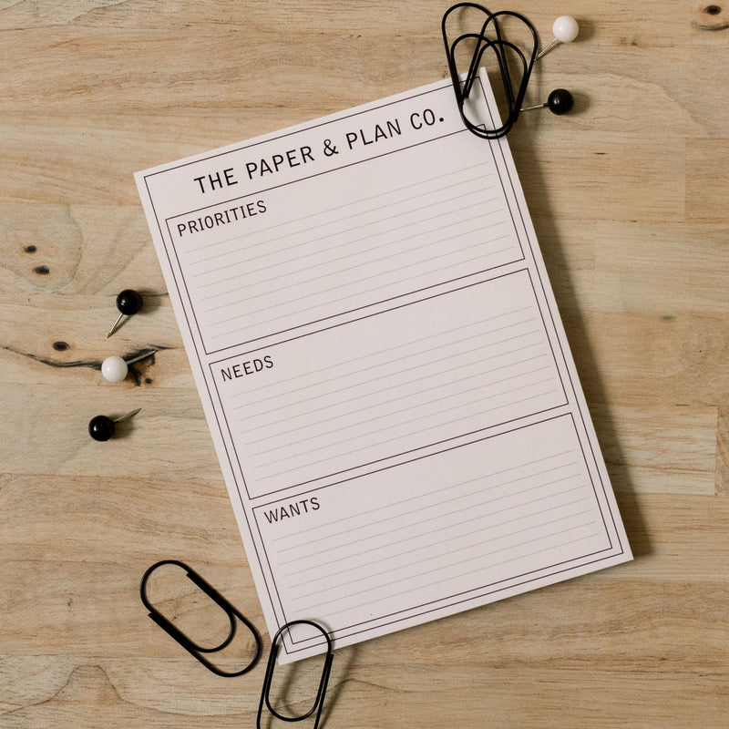 Priorities, Needs & Wants Pad