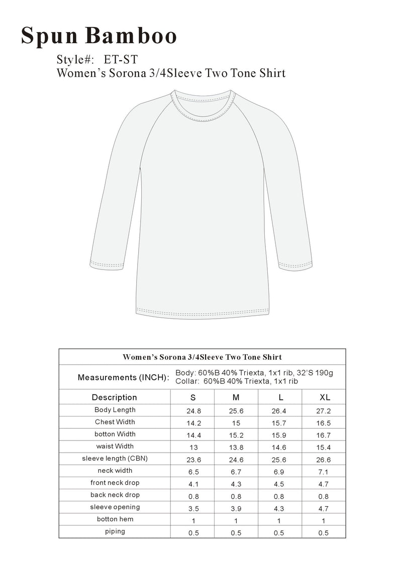 Clearance Women's Bamboo Viscose/Sorona 3/4 Sleeve T-Shirt
